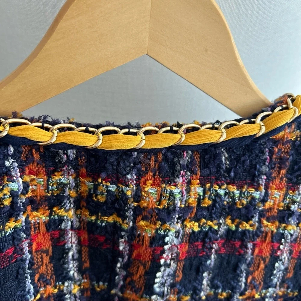 Vintage Chicos Tweed Multicolor Preppy Holidays Chain Open Coat Size 1 - Picture 8 of 12